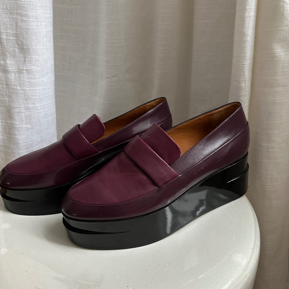 Robert Clergerie leather platform loafers burgundy size 39.5